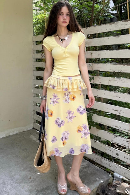 Floral Buttoned Blouse Set-Up