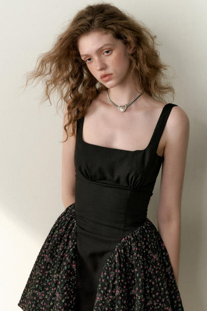 Floral Patchwork Bowtie Camisole Dress