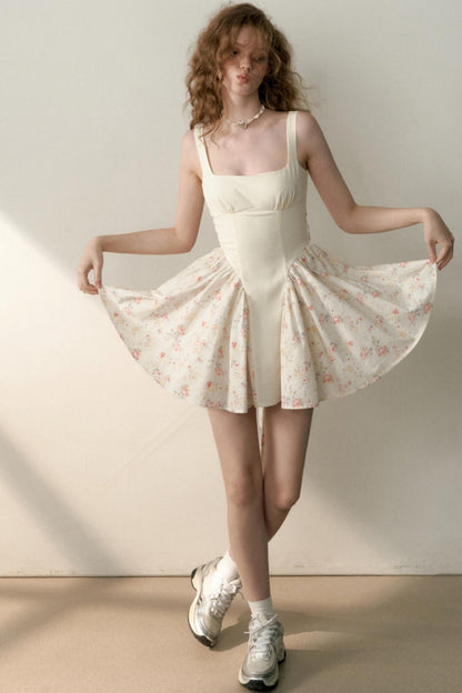 Floral Patchwork Bowtie Camisole Dress