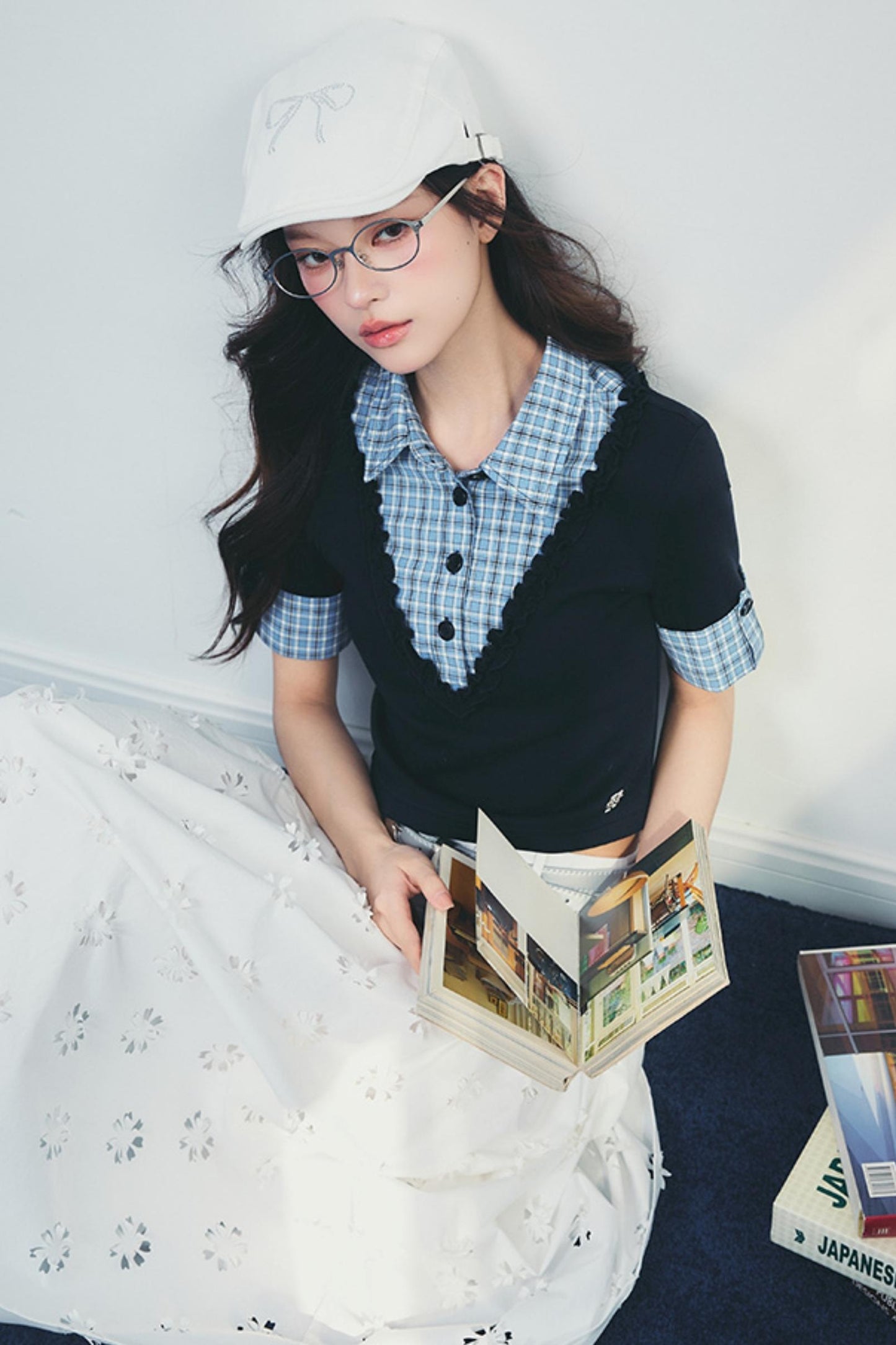 Checked Polo Shirt And Pleated Skirt Set-Up