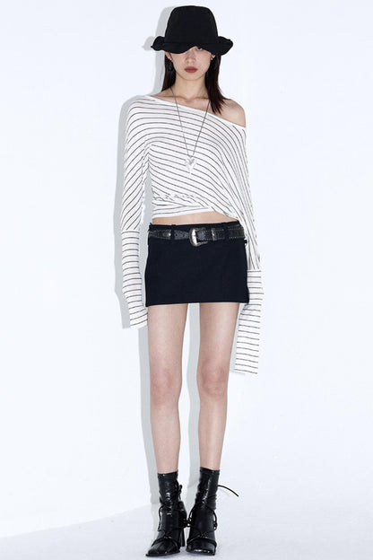 Off-Shoulder Striped Pleated Top