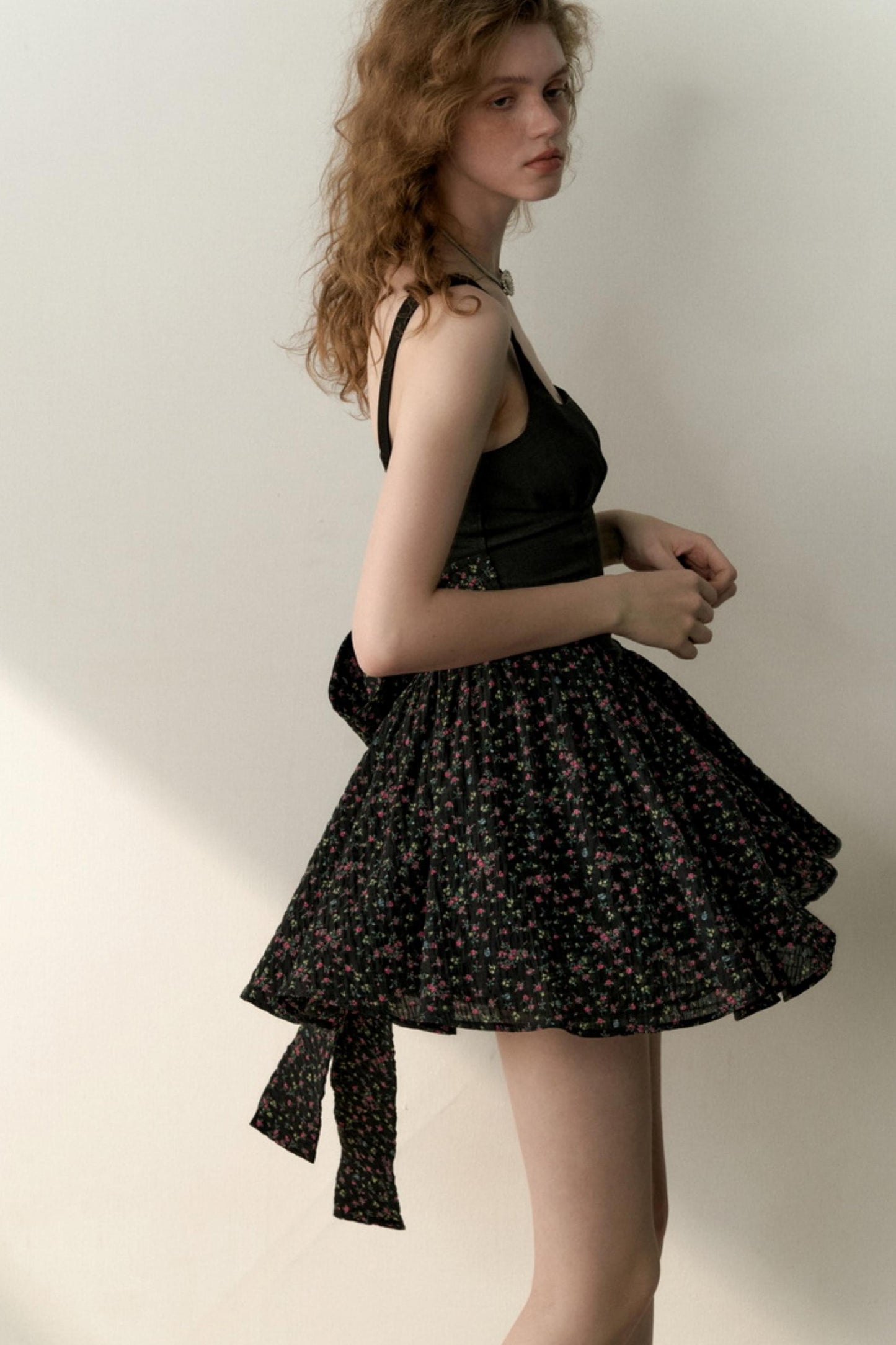 Floral Patchwork Bowtie Camisole Dress