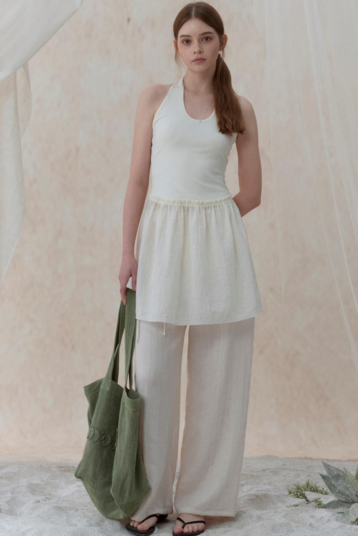 Pleatless Lapel Wide-Leg Trousers