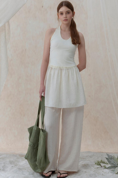 Pleatless Lapel Wide-Leg Trousers