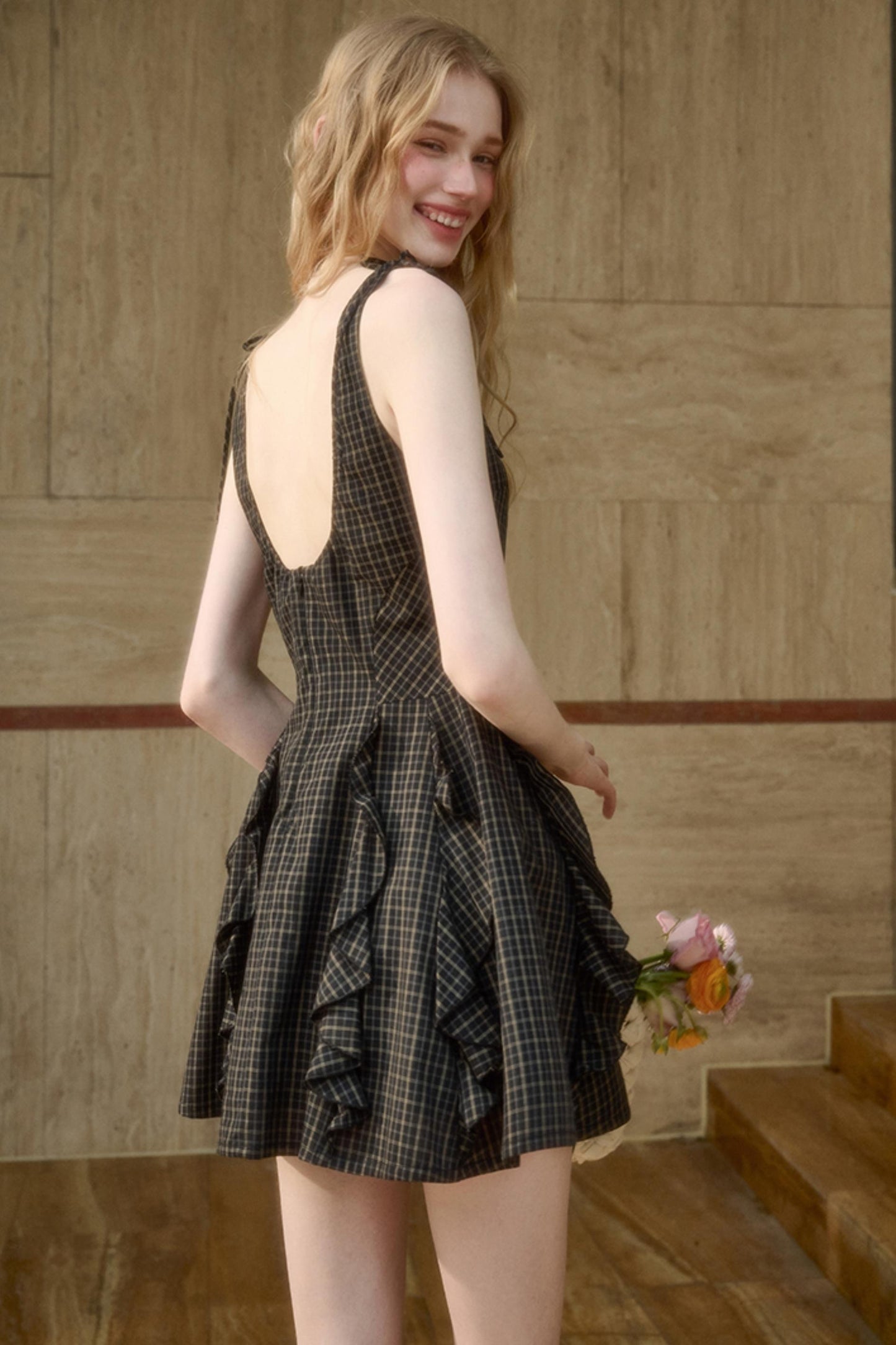 Cotton Lace Plaid Dress