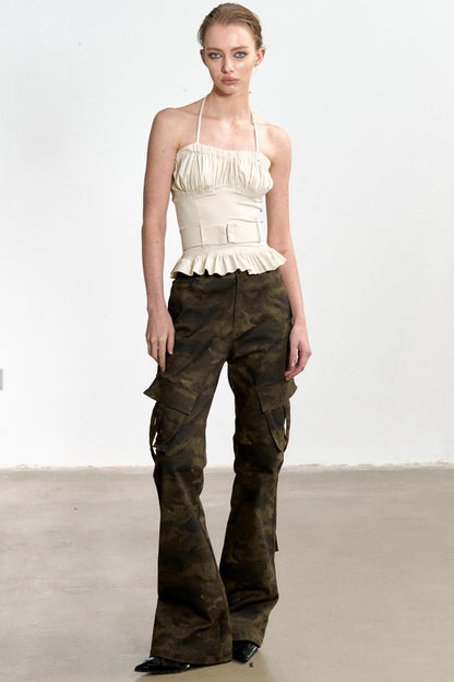 Beige Ruffled Sheath Top