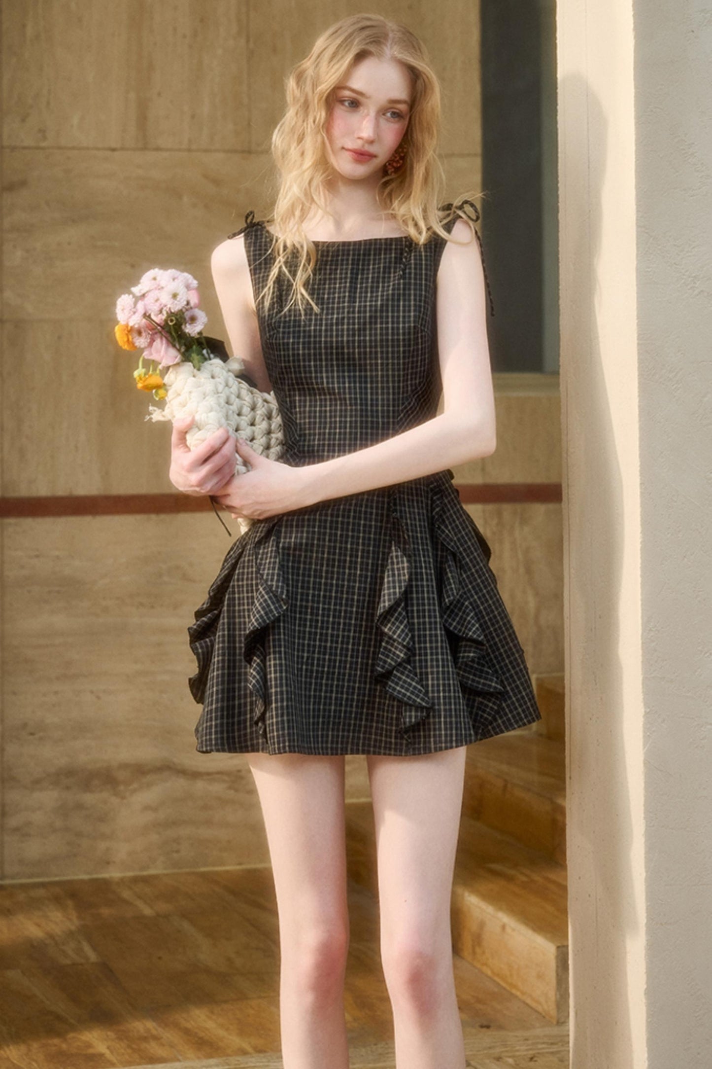 Cotton Lace Plaid Dress