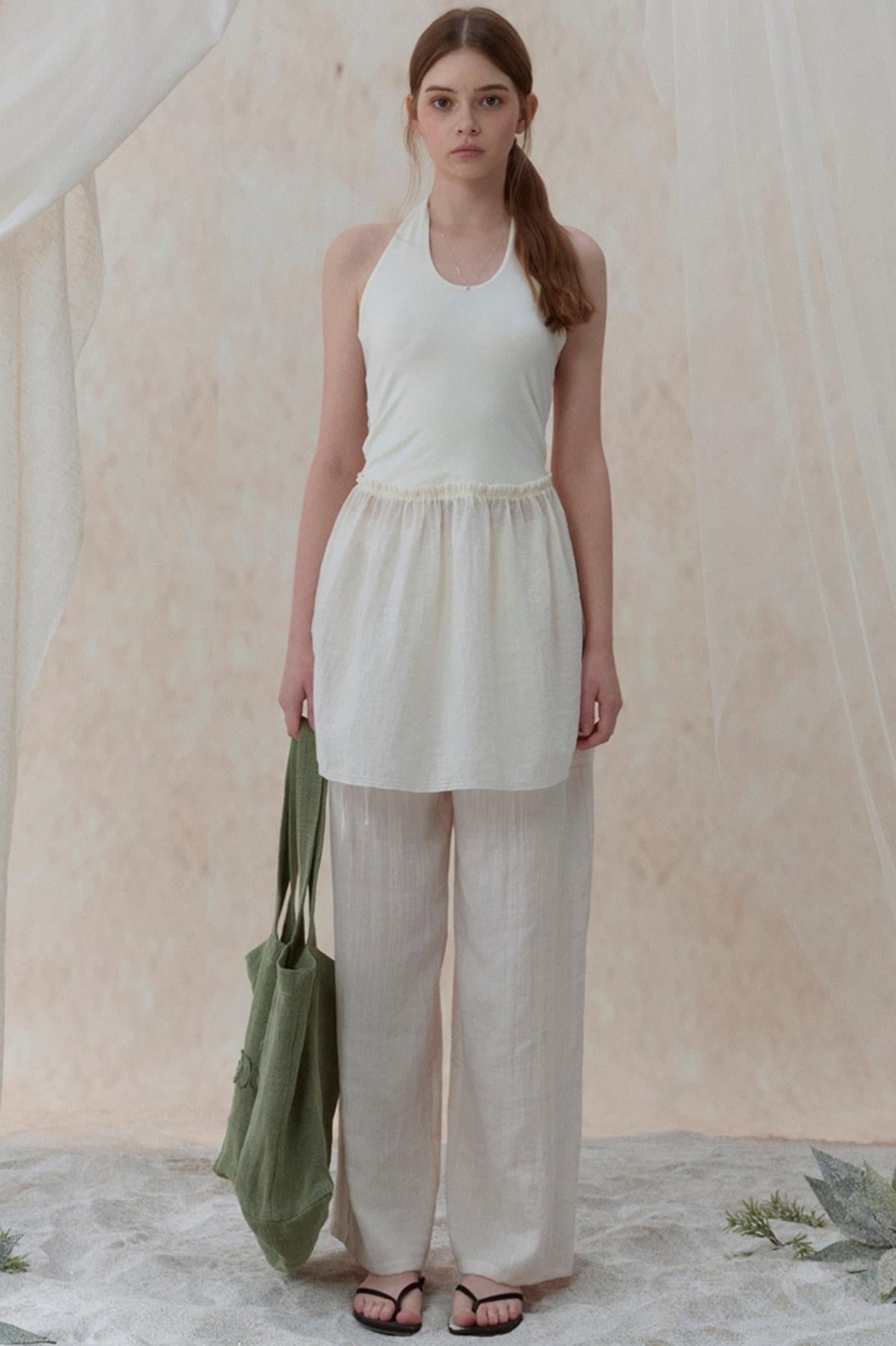 Pleatless Lapel Wide-Leg Trousers