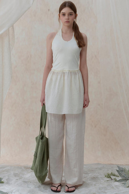 Pleatless Lapel Wide-Leg Trousers