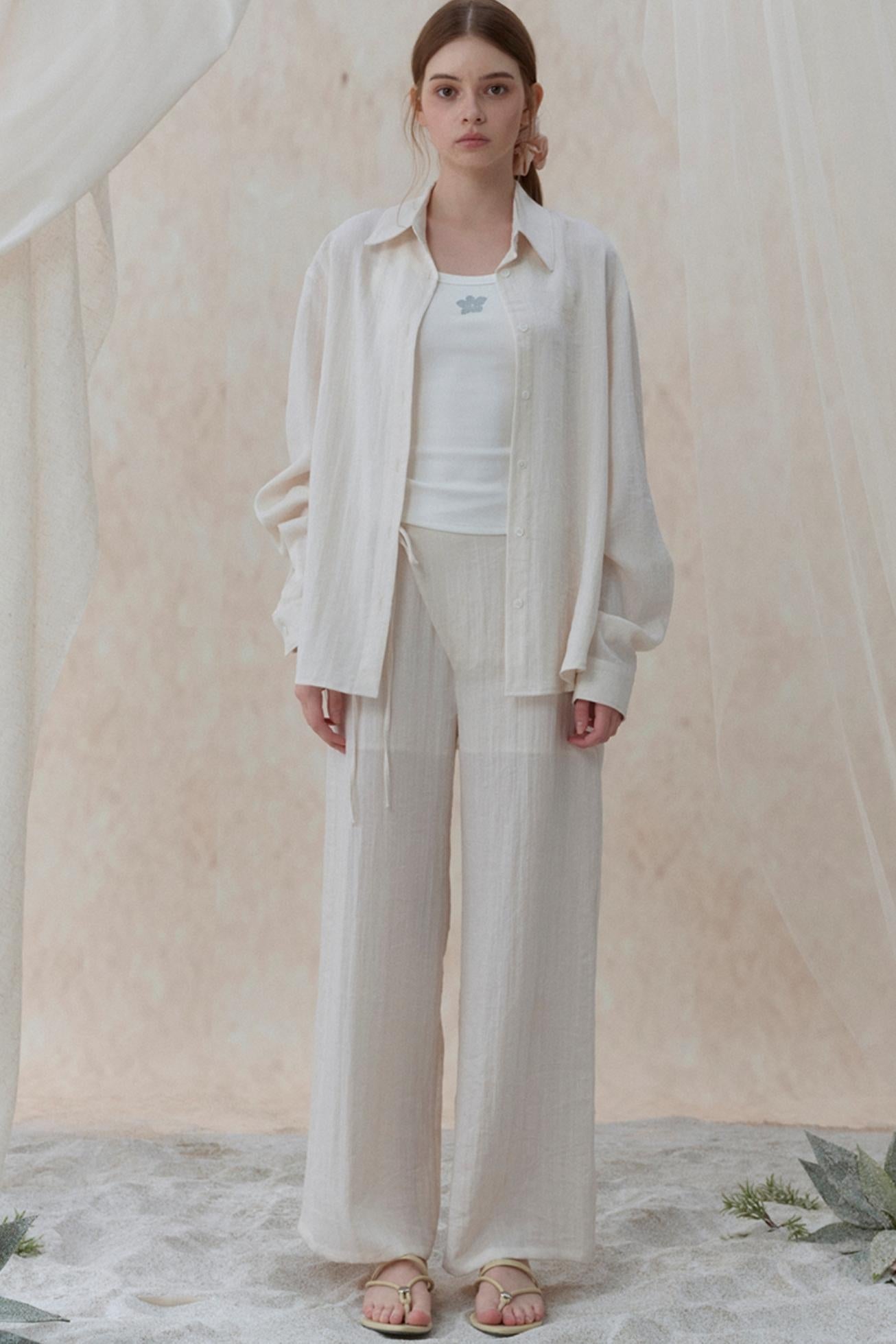 Pleatless Lapel Wide-Leg Trousers