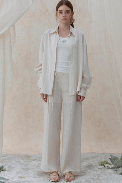 Pleatless Lapel Wide-Leg Trousers