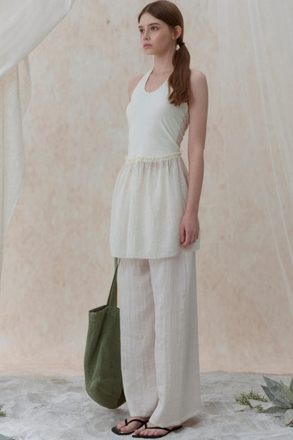 Pleatless Lapel Wide-Leg Trousers