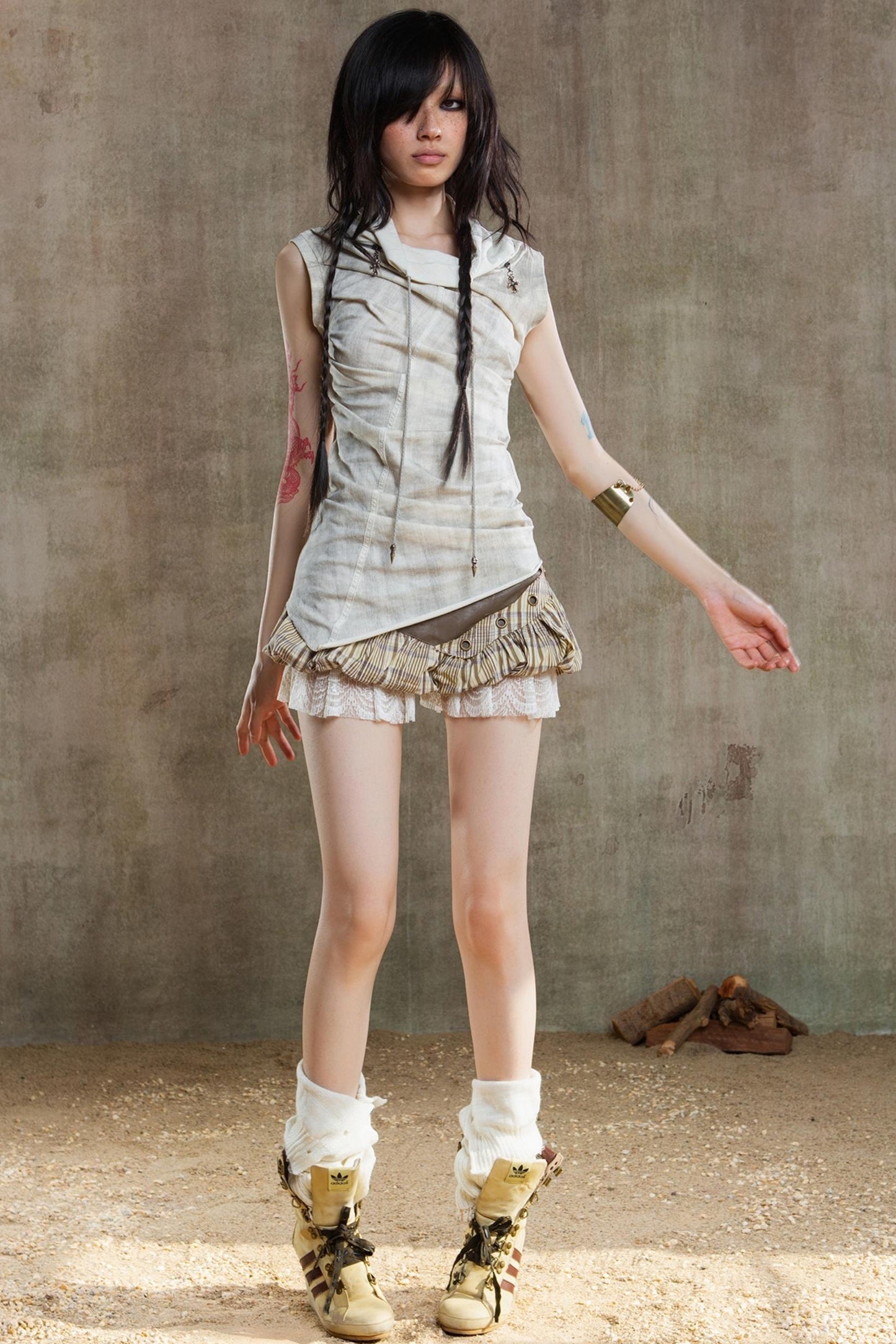 Color-Block Plaid Mini Skirt