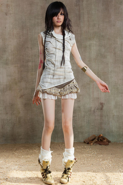 Color-Block Plaid Mini Skirt