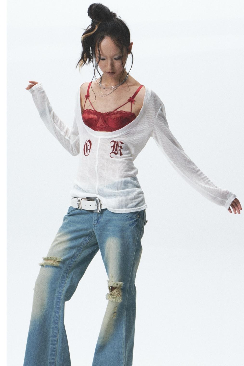 Flocked Sunshield Long Sleeve Skirt Set-Up