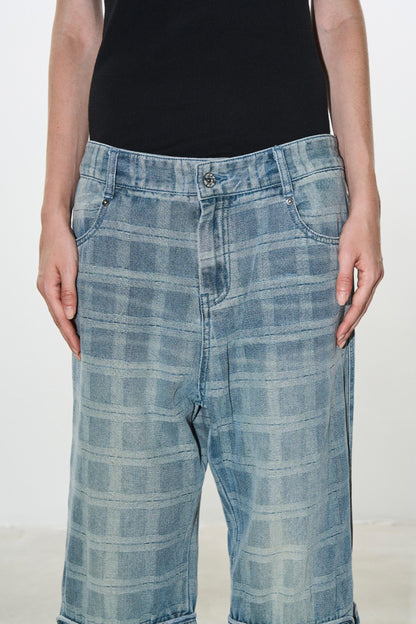 Plaid Denim Pants