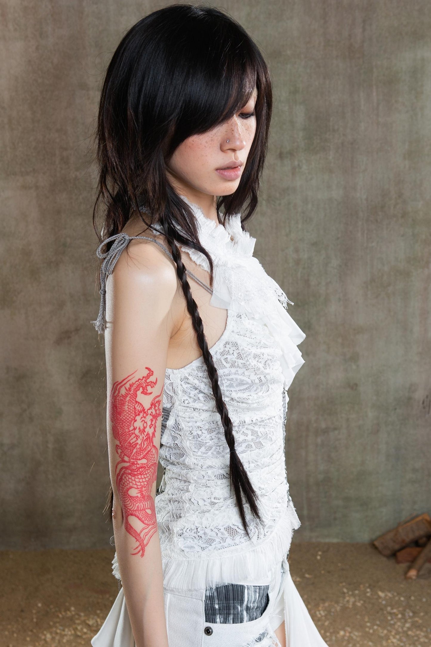 Necklace Accessory Multi-Ruched Lace Halter Top Set