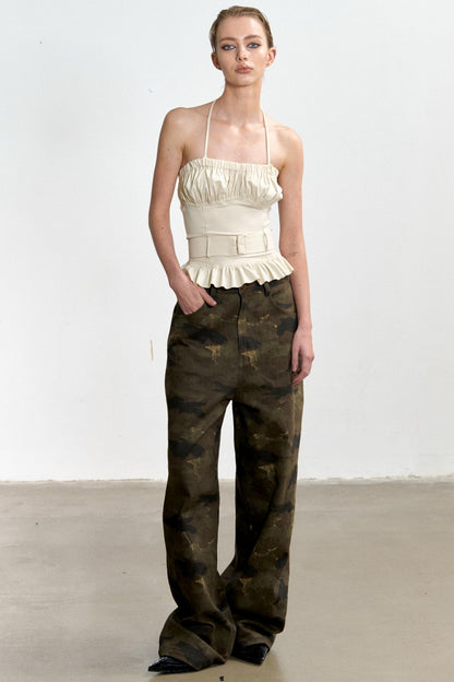 Beige Ruffled Sheath Top