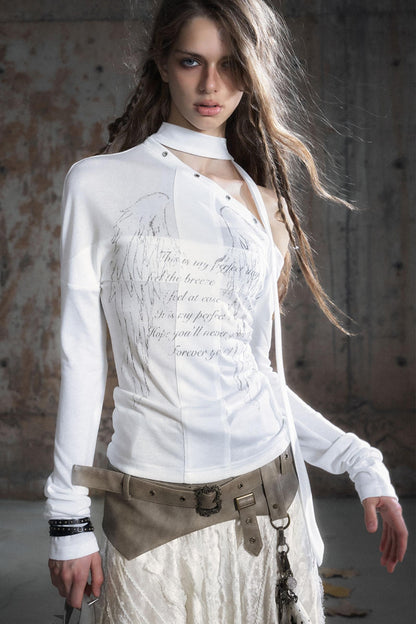 Cross-Print Knit Long Sleeve T-Shirt