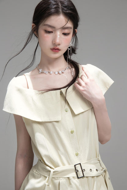 Layered Green Cutout Shirt & Pleat Shorts Set