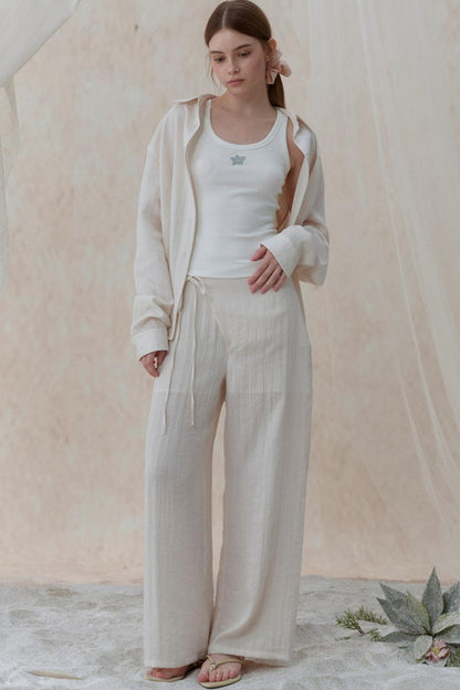 Pleatless Lapel Wide-Leg Trousers