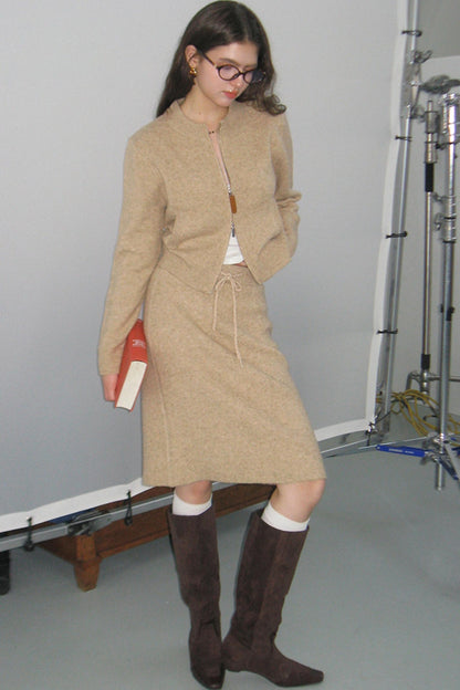 Camel Wool Knit Cardigan