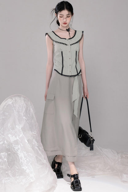 Waisted Green Check Lace Vest