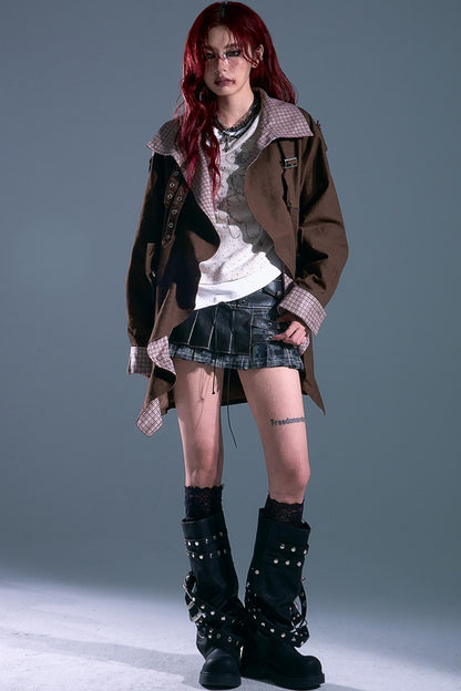 Vintage Check Wavy Edge Trench Coat