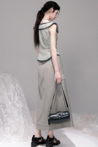 Waisted Green Check Lace Vest