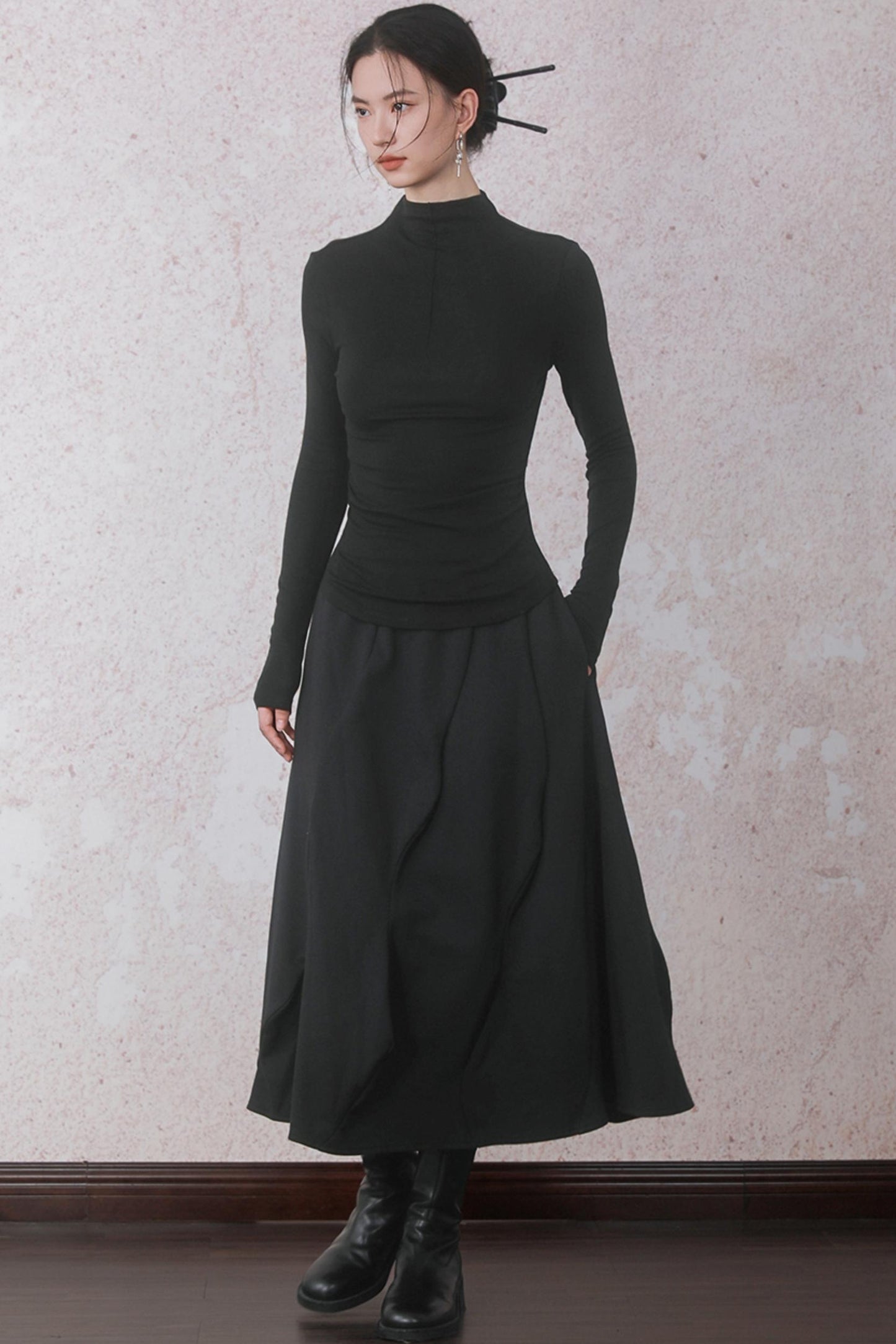 Three-dimensional Warm Semi-Turtleneck T-shirt