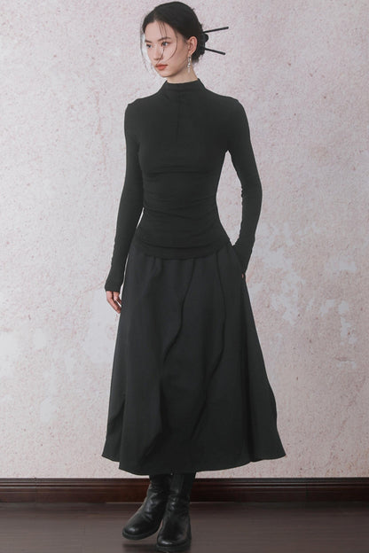 Three-dimensional Warm Semi-Turtleneck T-shirt