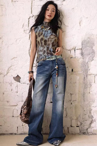 Plaid Denim Trousers