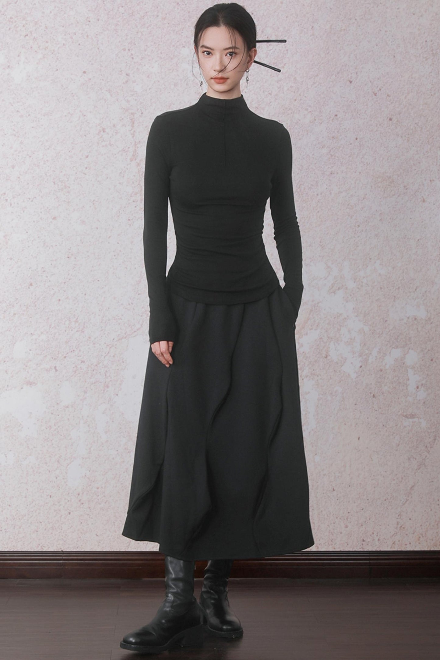 Three-dimensional Warm Semi-Turtleneck T-shirt