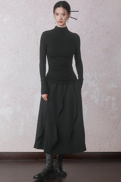 Three-dimensional Warm Semi-Turtleneck T-shirt