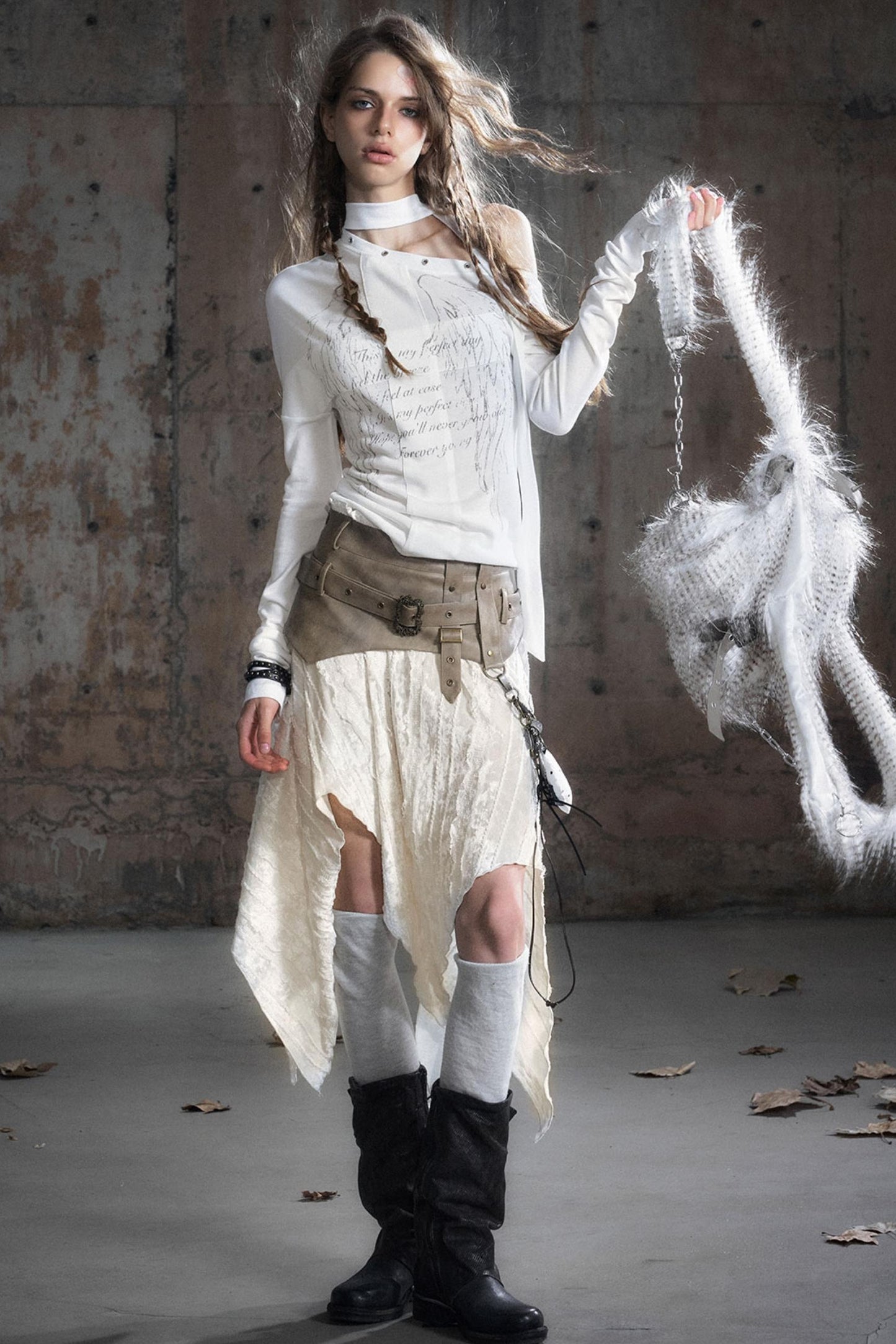 Cross-Print Knit Long Sleeve T-Shirt