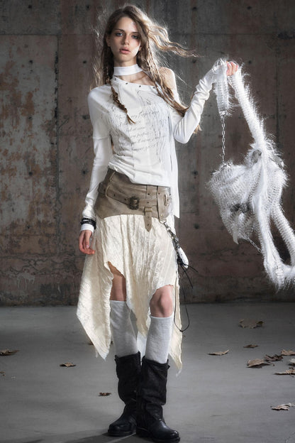 Cross-Print Knit Long Sleeve T-Shirt