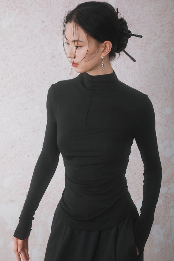 Three-dimensional Warm Semi-Turtleneck T-shirt