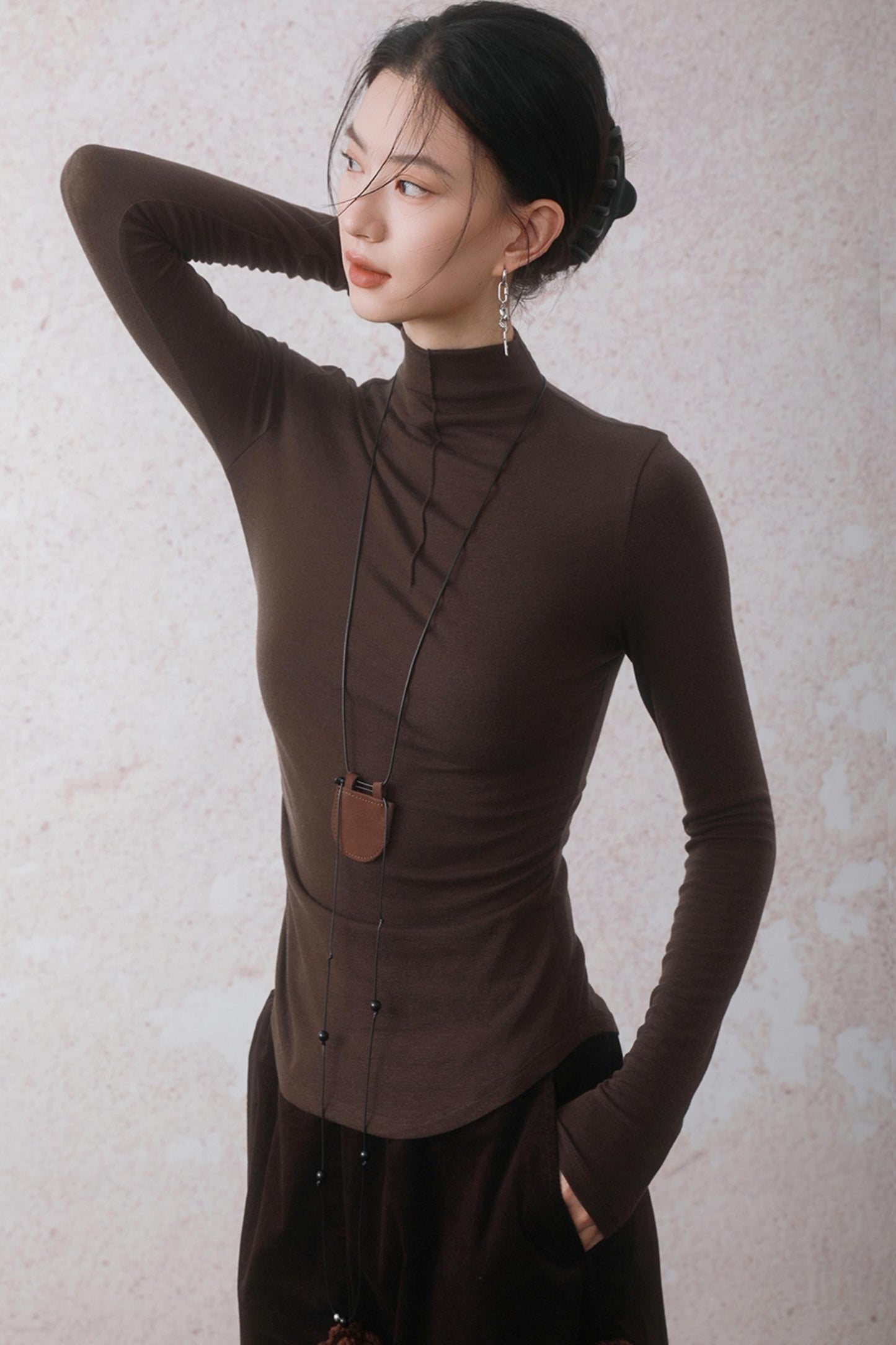 Three-dimensional Warm Semi-Turtleneck T-shirt