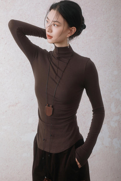 Three-dimensional Warm Semi-Turtleneck T-shirt