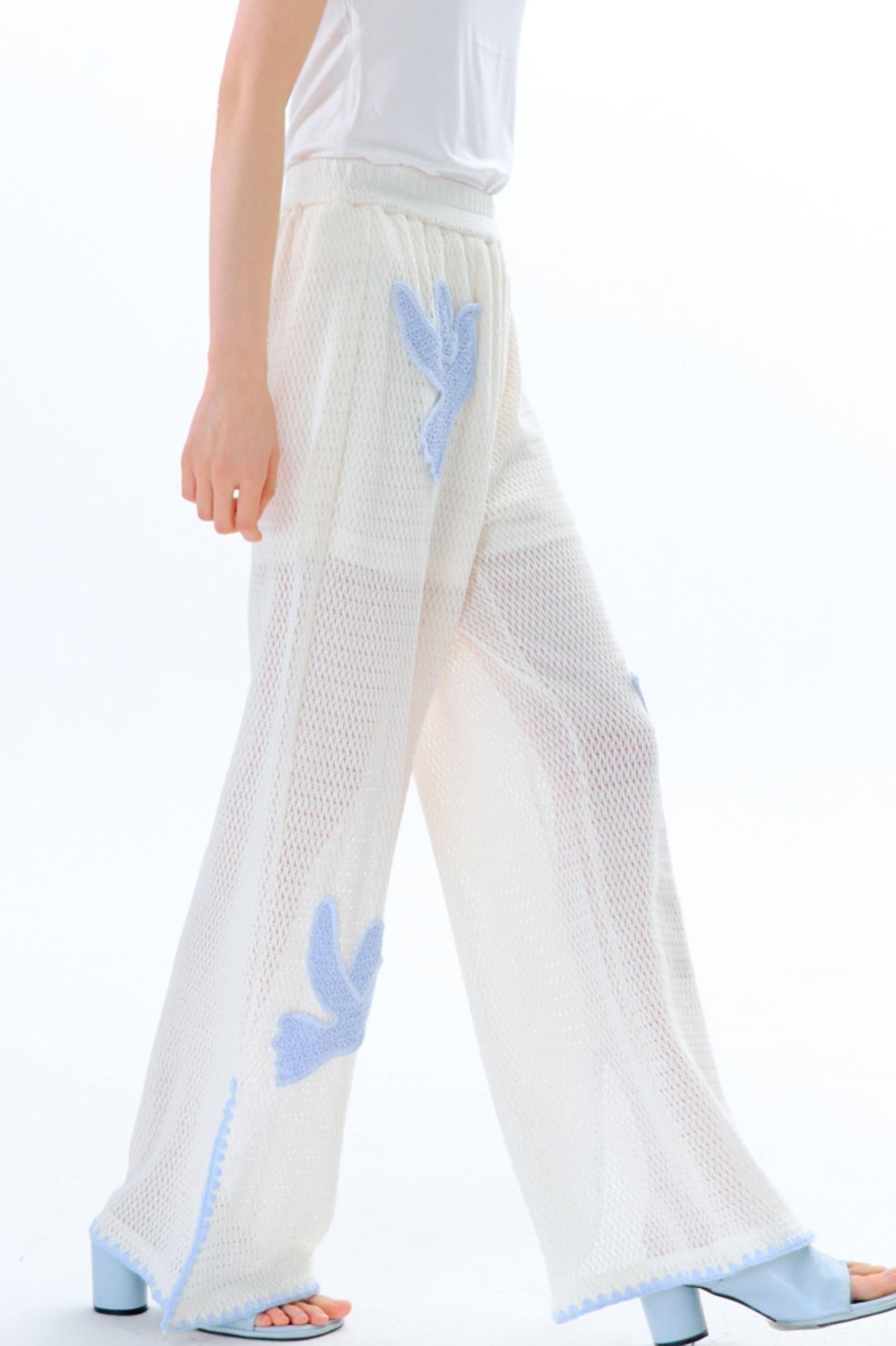 Sun Bird Embroidery Loose Knit Trousers