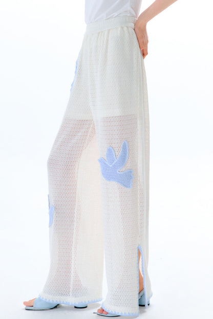 Sun Bird Embroidery Loose Knit Trousers