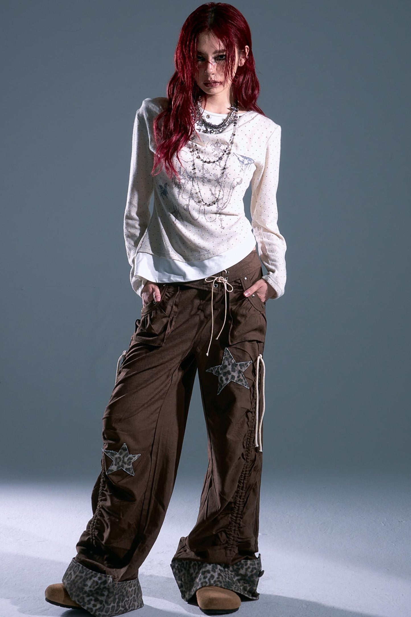 Star Leopard Wide-Leg Trousers