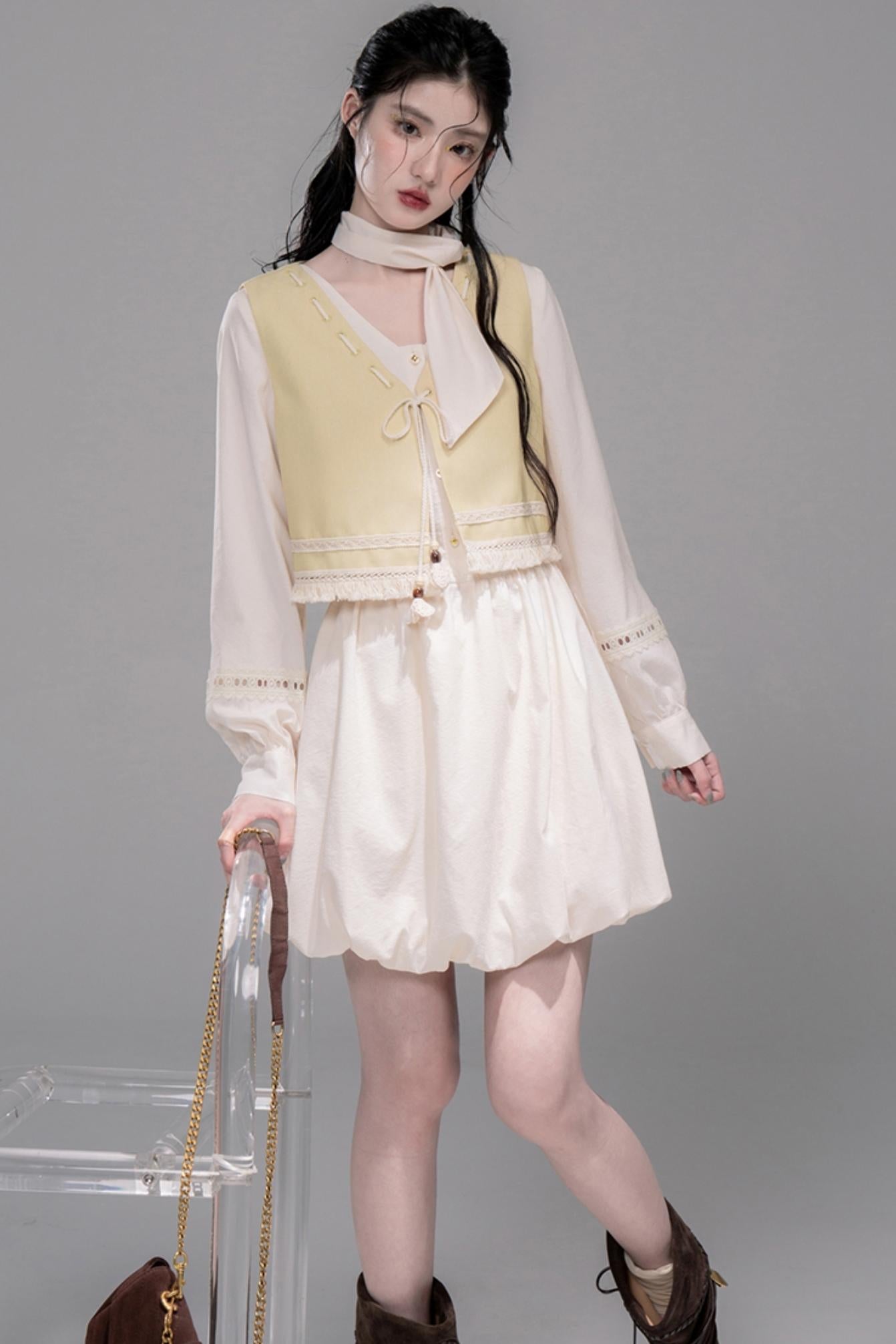 Urban Hibiscus Apricot Shirt Dress Set-Up