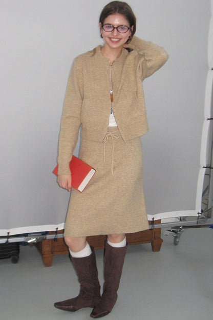 Camel Wool Knit Cardigan