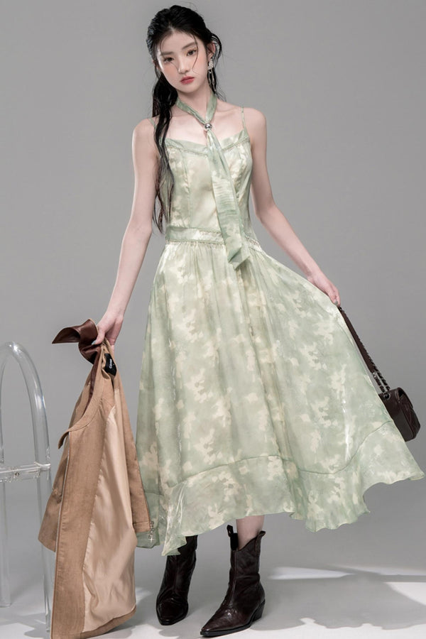 Rheinland Green Metallic Tassel Print Dress Set-Up