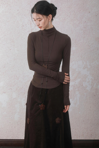 Three-dimensional Warm Semi-Turtleneck T-shirt