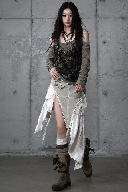 Irregular Leaky Leg Skirt