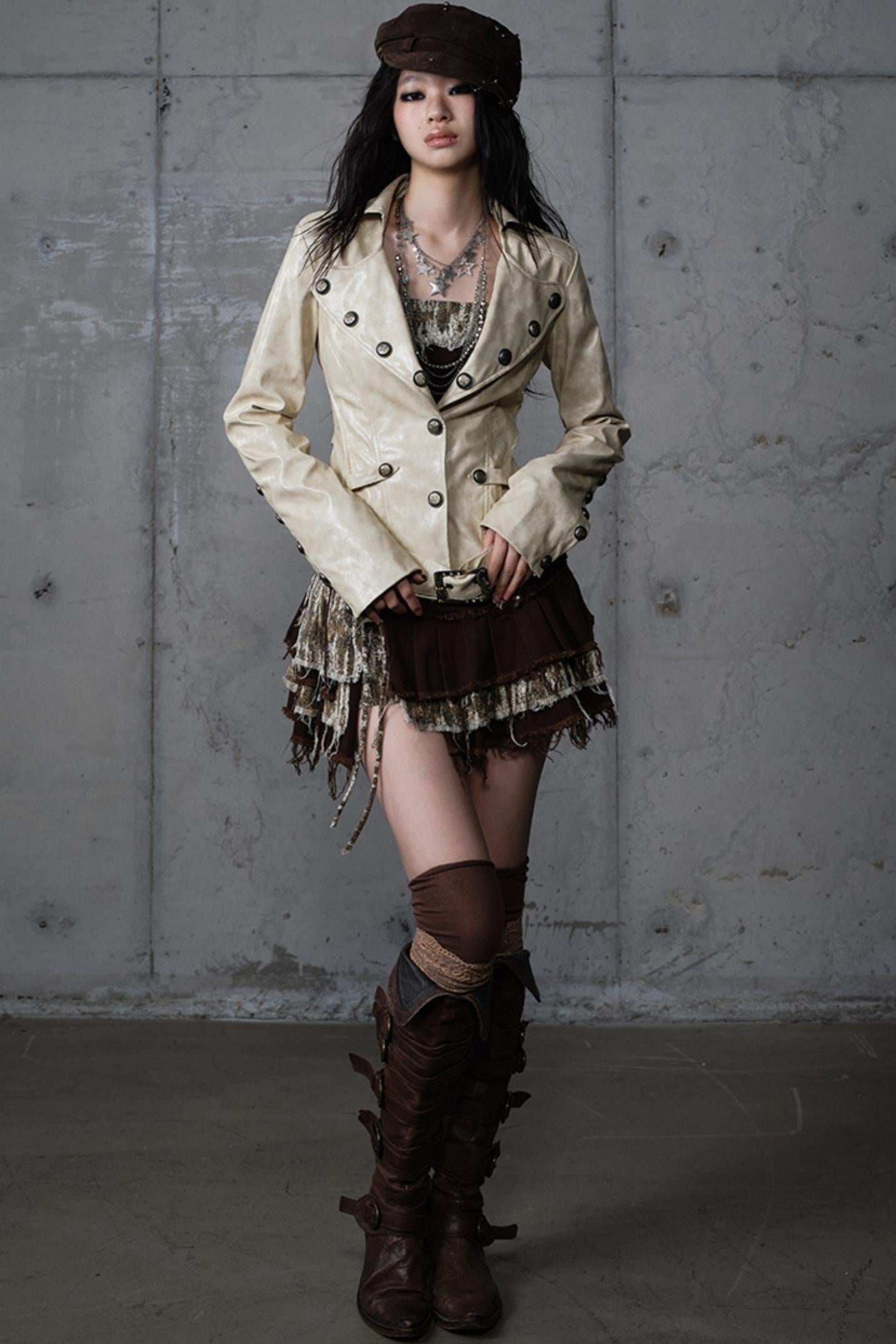 Embroidery Deconstructed  Short Leather Jacket