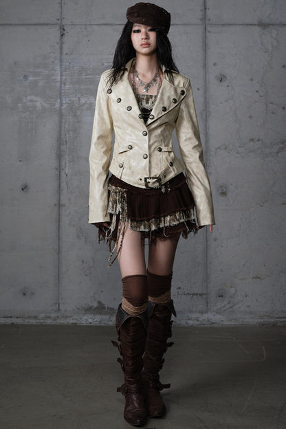 Embroidery Deconstructed  Short Leather Jacket