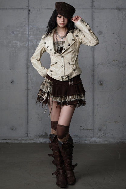 Embroidery Deconstructed  Short Leather Jacket